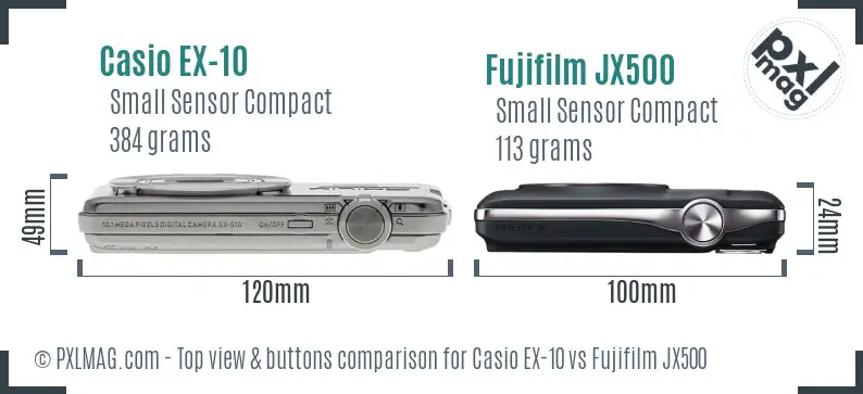 Casio EX-10 vs Fujifilm JX500 top view buttons comparison