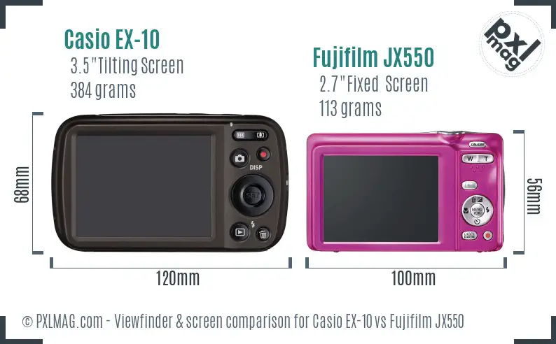 Casio EX-10 vs Fujifilm JX550 Screen and Viewfinder comparison
