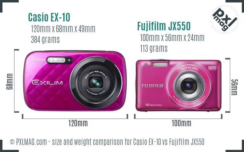 Casio EX-10 vs Fujifilm JX550 size comparison