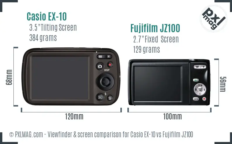 Casio EX-10 vs Fujifilm JZ100 Screen and Viewfinder comparison