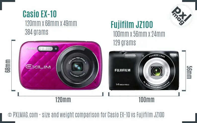 Casio EX-10 vs Fujifilm JZ100 size comparison