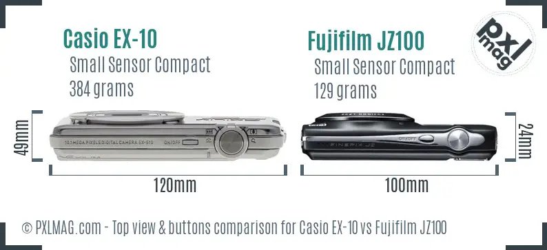Casio EX-10 vs Fujifilm JZ100 top view buttons comparison