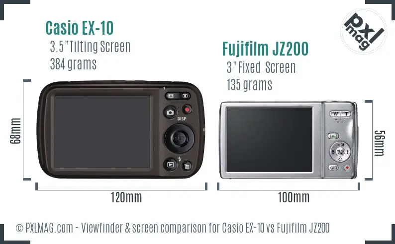 Casio EX-10 vs Fujifilm JZ200 Screen and Viewfinder comparison