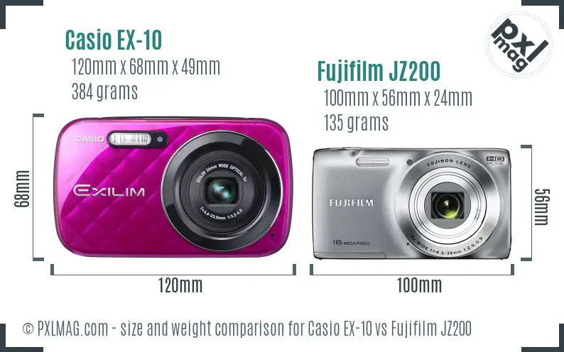 Casio EX-10 vs Fujifilm JZ200 size comparison