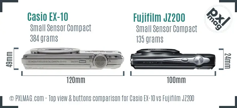 Casio EX-10 vs Fujifilm JZ200 top view buttons comparison