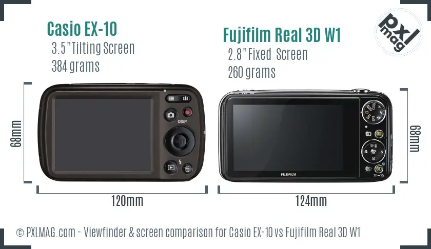 Casio EX-10 vs Fujifilm Real 3D W1 Screen and Viewfinder comparison
