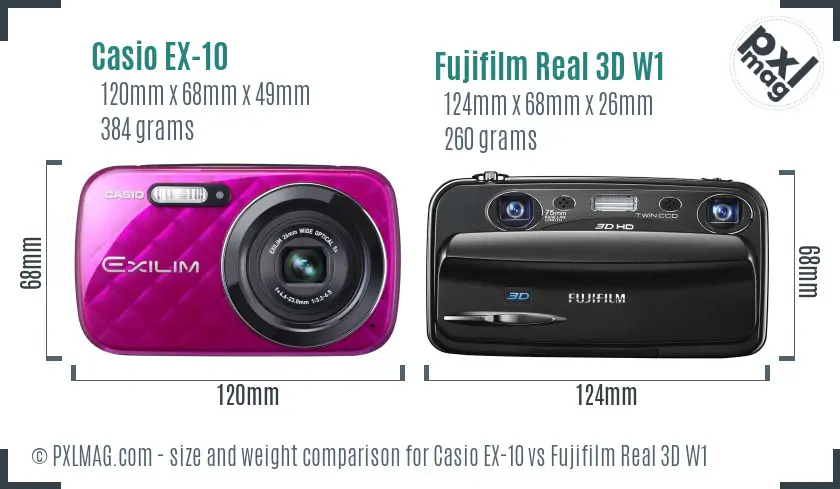 Casio EX-10 vs Fujifilm Real 3D W1 size comparison