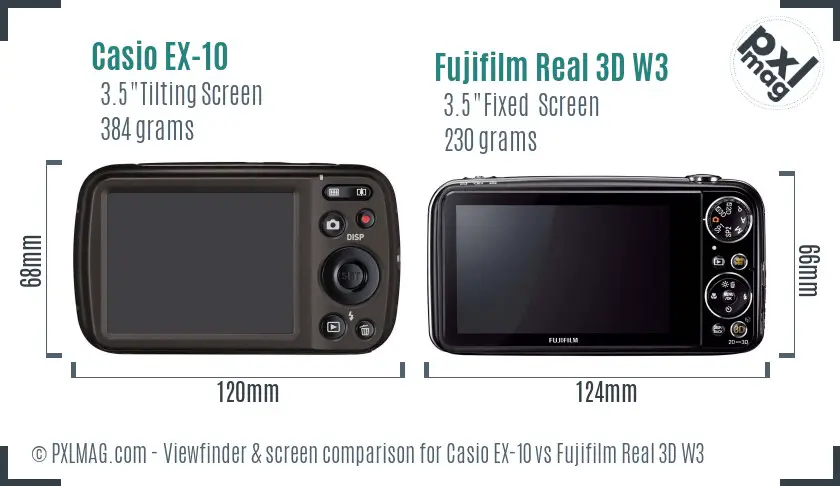 Casio EX-10 vs Fujifilm Real 3D W3 Screen and Viewfinder comparison
