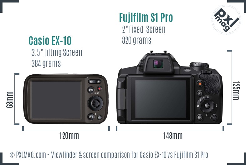 Casio EX-10 vs Fujifilm S1 Pro Screen and Viewfinder comparison