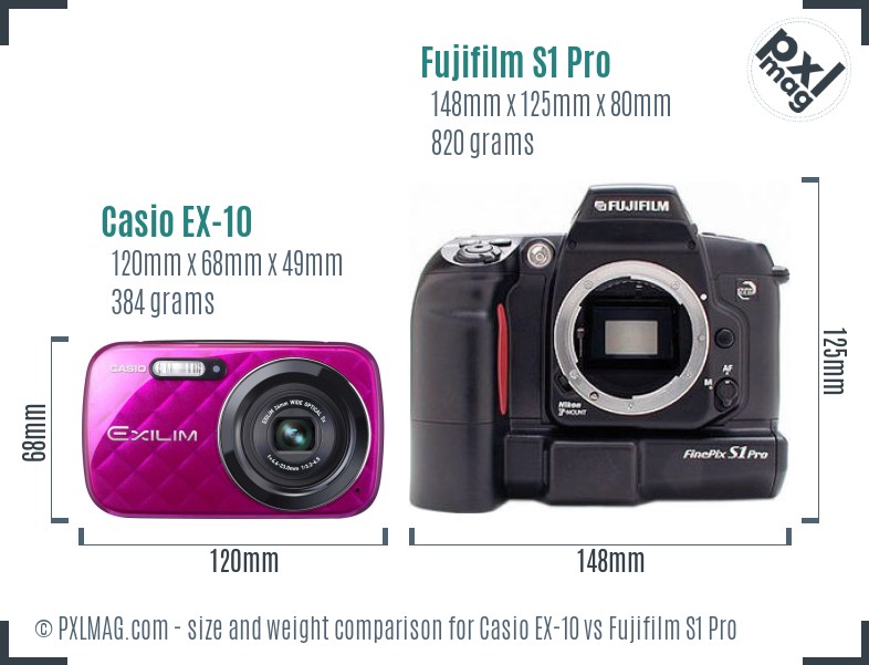 Casio EX-10 vs Fujifilm S1 Pro size comparison