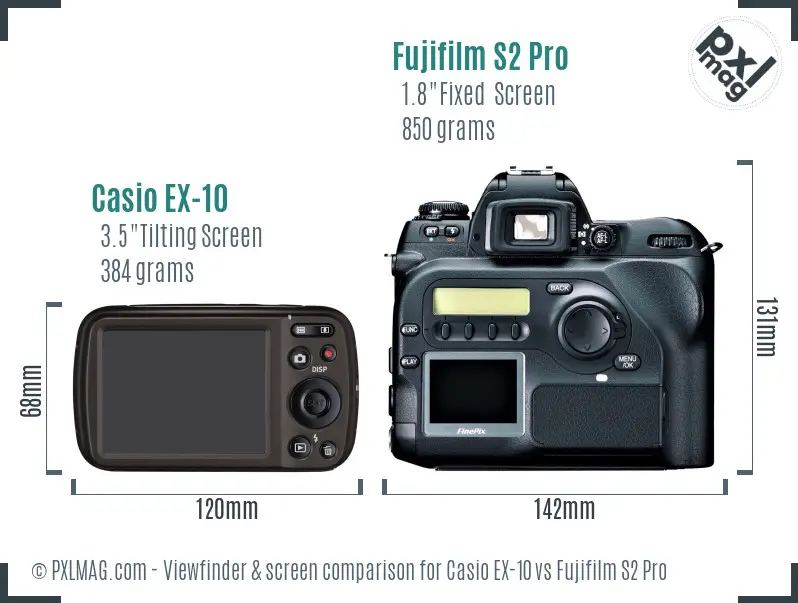 Casio EX-10 vs Fujifilm S2 Pro Screen and Viewfinder comparison