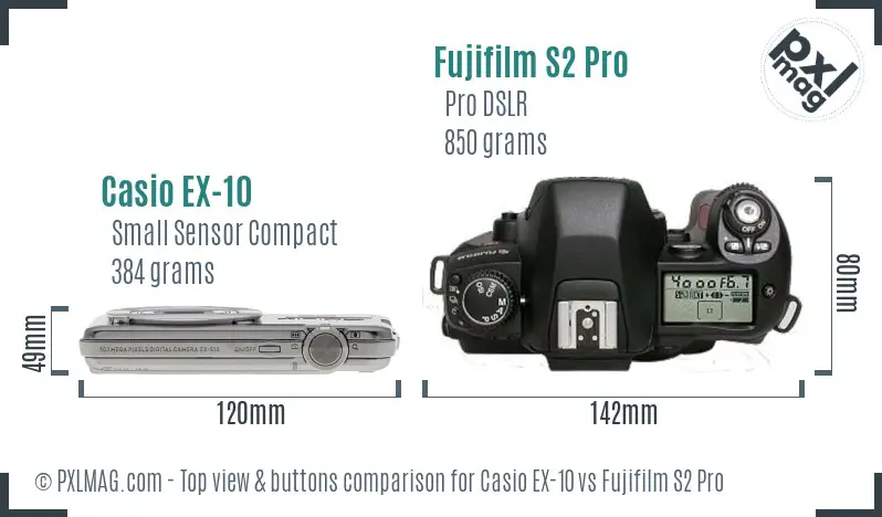 Casio EX-10 vs Fujifilm S2 Pro top view buttons comparison