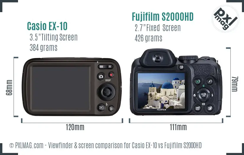 Casio EX-10 vs Fujifilm S2000HD Screen and Viewfinder comparison Casio EX-10 vs Fujifilm S2000HD Screen and Viewfinder comparison