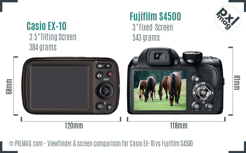 Casio EX-10 vs Fujifilm S4500 Screen and Viewfinder comparison