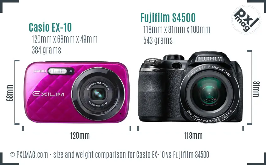 Casio EX-10 vs Fujifilm S4500 size comparison Casio EX-10 vs Fujifilm S4500 size comparison