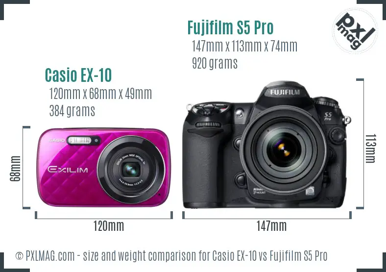 Casio EX-10 vs Fujifilm S5 Pro size comparison