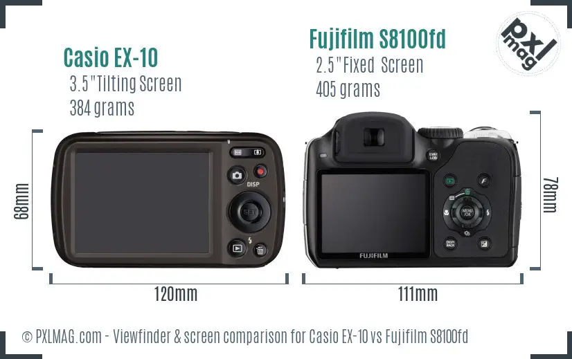 Casio EX-10 vs Fujifilm S8100fd Screen and Viewfinder comparison