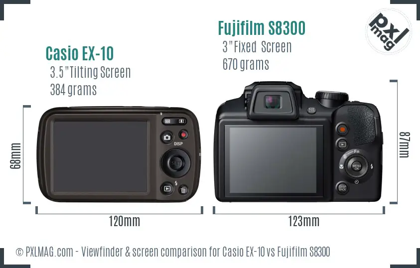 Casio EX-10 vs Fujifilm S8300 Screen and Viewfinder comparison