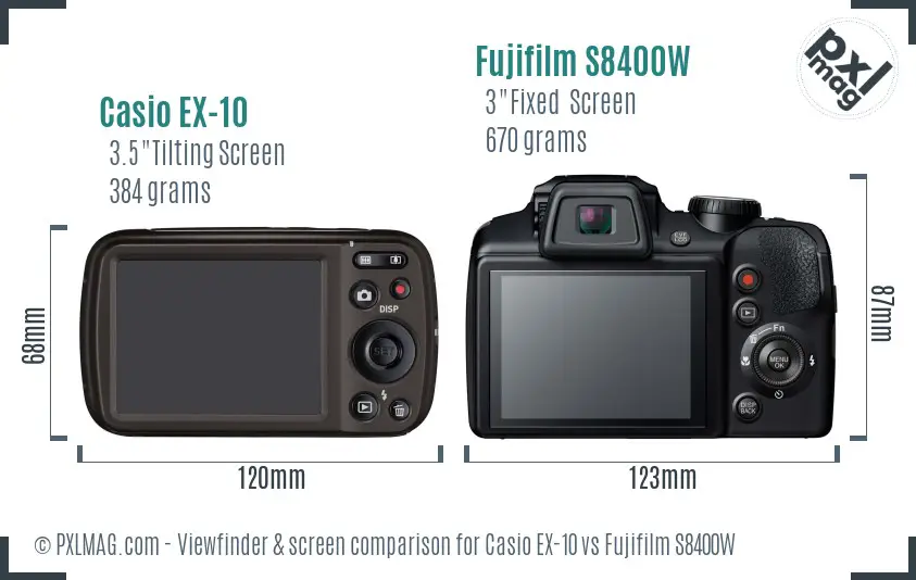 Casio EX-10 vs Fujifilm S8400W Screen and Viewfinder comparison