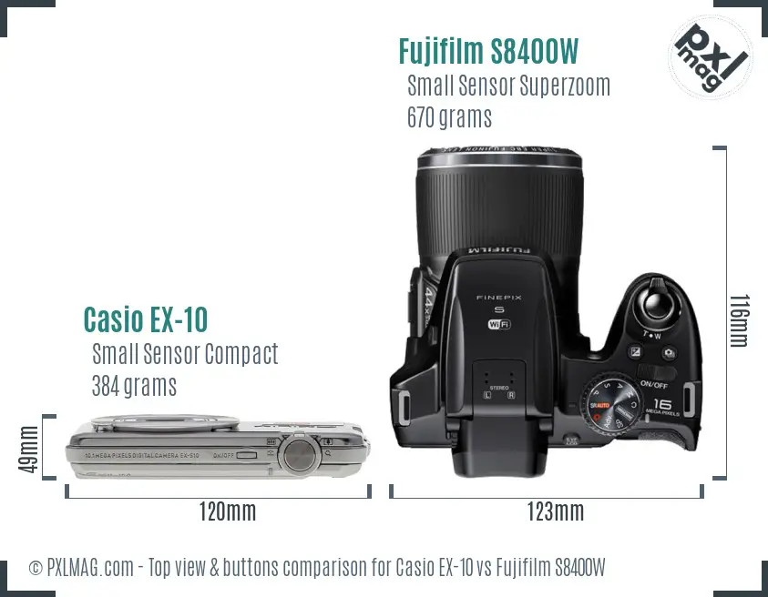 Casio EX-10 vs Fujifilm S8400W top view buttons comparison