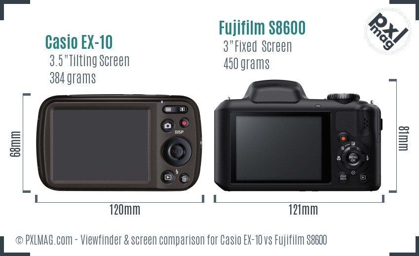 Casio EX-10 vs Fujifilm S8600 Screen and Viewfinder comparison