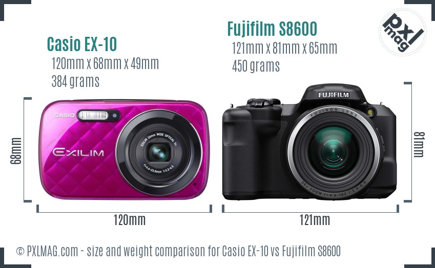 Casio EX-10 vs Fujifilm S8600 size comparison