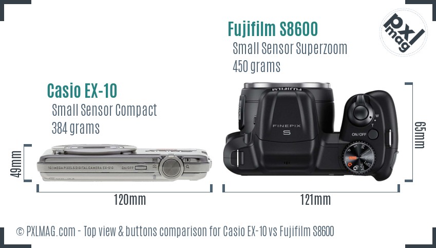 Casio EX-10 vs Fujifilm S8600 top view buttons comparison
