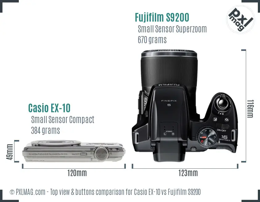 Casio EX-10 vs Fujifilm S9200 top view buttons comparison