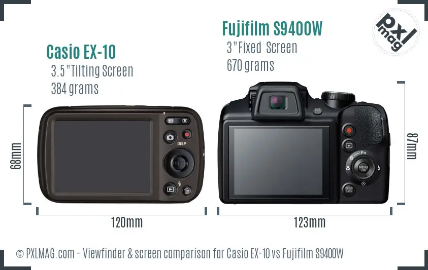 Casio EX-10 vs Fujifilm S9400W Screen and Viewfinder comparison