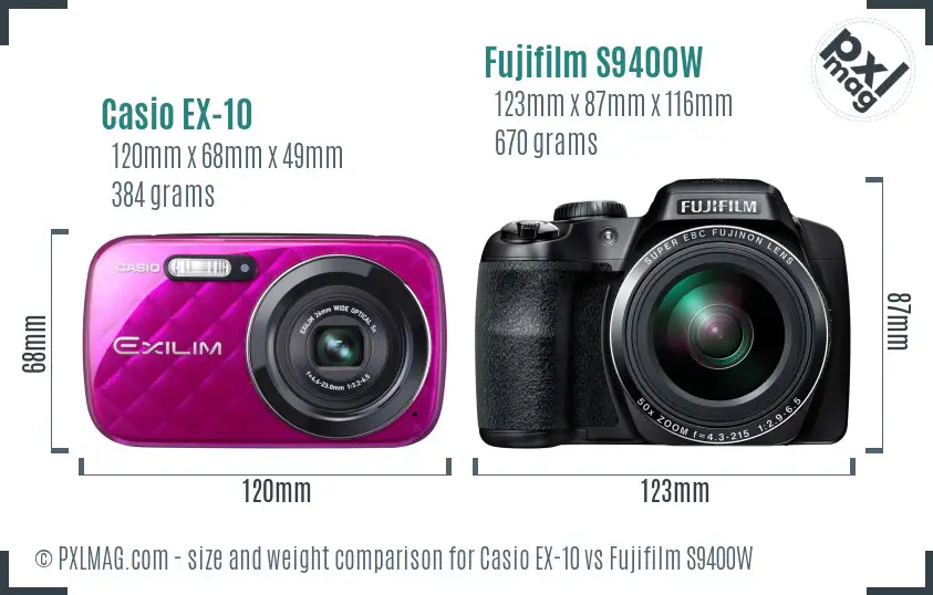 Casio EX-10 vs Fujifilm S9400W size comparison