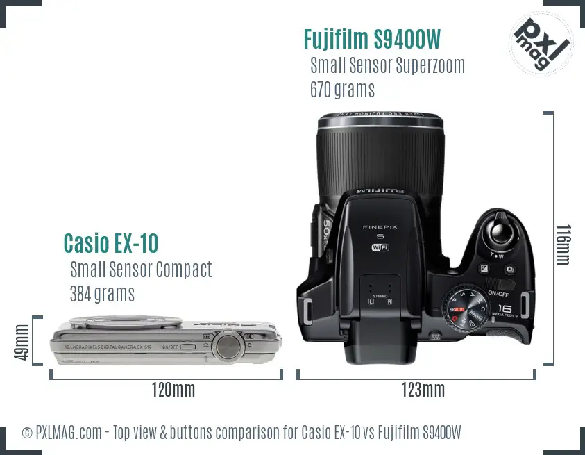 Casio EX-10 vs Fujifilm S9400W top view buttons comparison