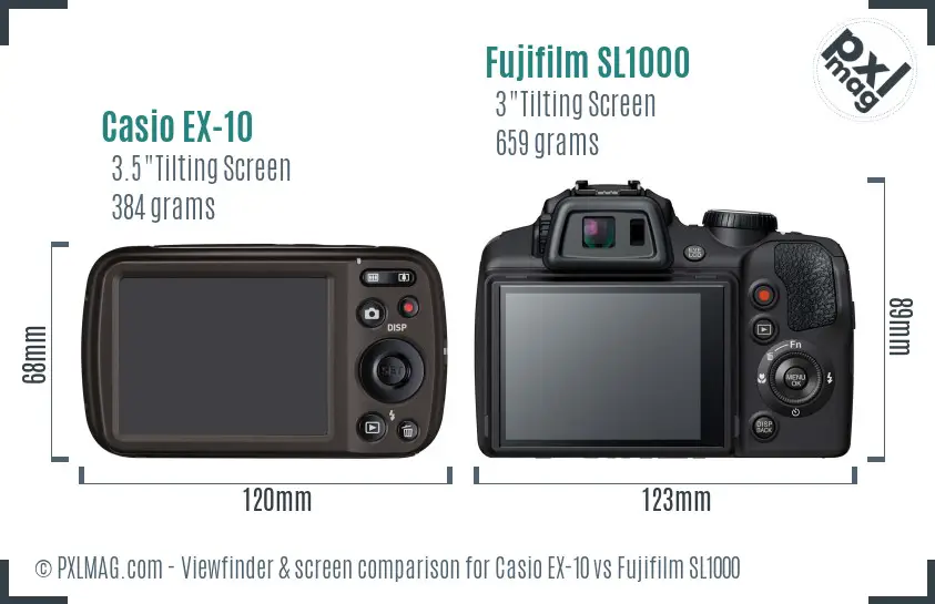 Casio EX-10 vs Fujifilm SL1000 Screen and Viewfinder comparison