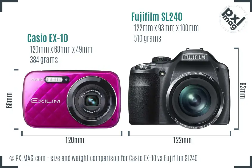 Casio EX-10 vs Fujifilm SL240 size comparison