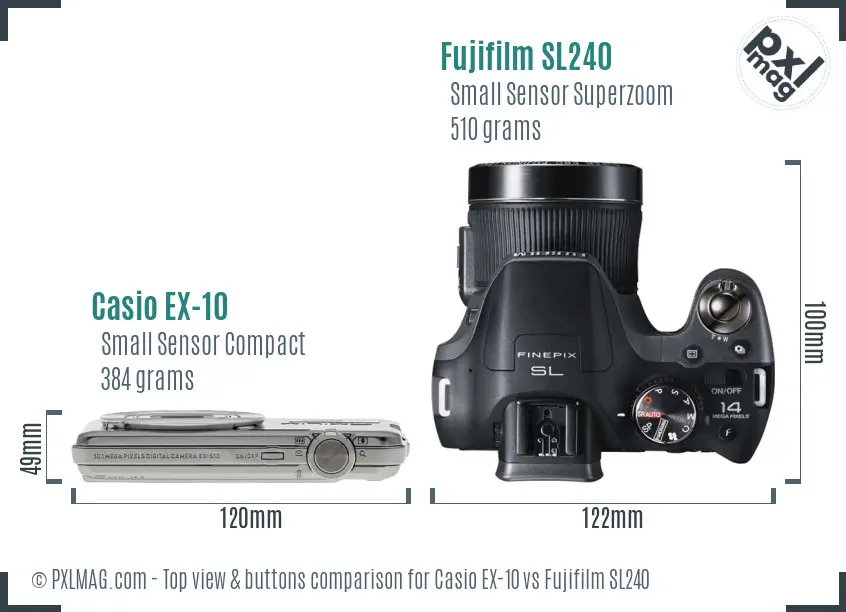 Casio EX-10 vs Fujifilm SL240 top view buttons comparison