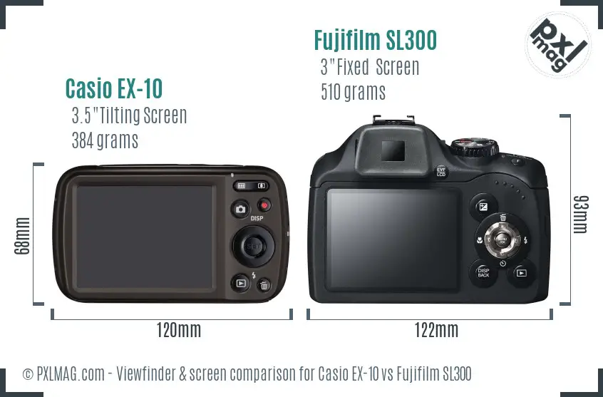 Casio EX-10 vs Fujifilm SL300 Screen and Viewfinder comparison