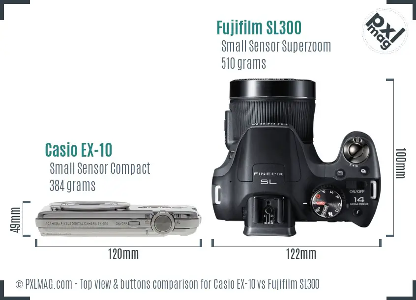 Casio EX-10 vs Fujifilm SL300 top view buttons comparison
