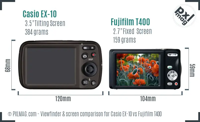 Casio EX-10 vs Fujifilm T400 Screen and Viewfinder comparison