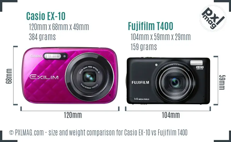 Casio EX-10 vs Fujifilm T400 size comparison