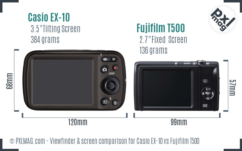 Casio EX-10 vs Fujifilm T500 Screen and Viewfinder comparison