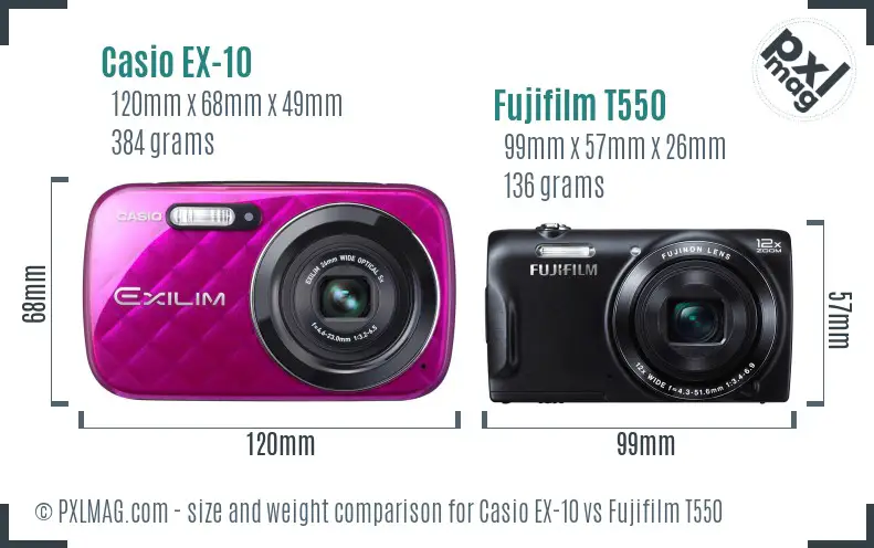 Casio EX-10 vs Fujifilm T550 size comparison