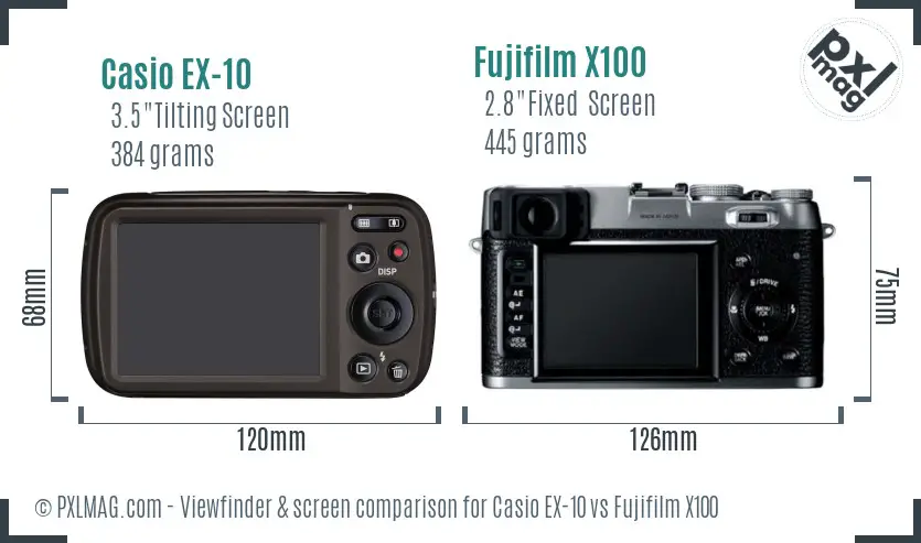 Casio EX-10 vs Fujifilm X100 Screen and Viewfinder comparison Casio EX-10 vs Fujifilm X100 Screen and Viewfinder comparison