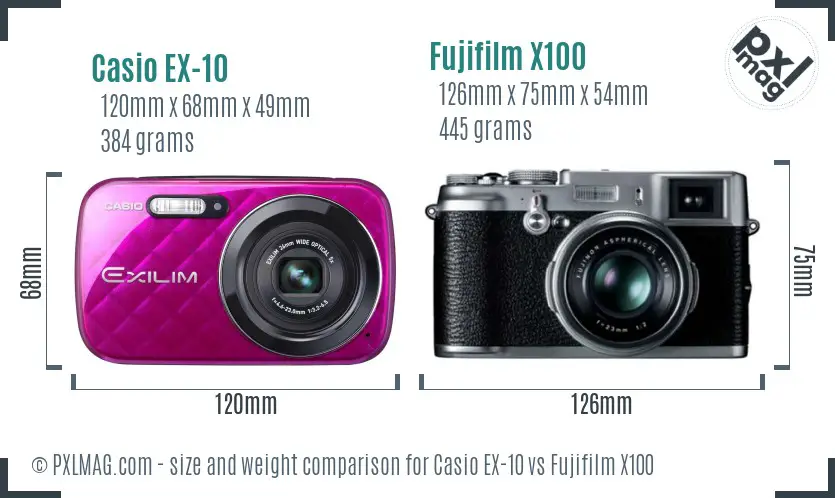 Casio EX-10 vs Fujifilm X100 size comparison Casio EX-10 vs Fujifilm X100 size comparison