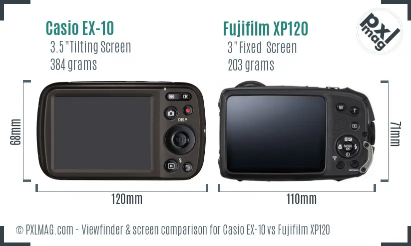 Casio EX-10 vs Fujifilm XP120 Screen and Viewfinder comparison