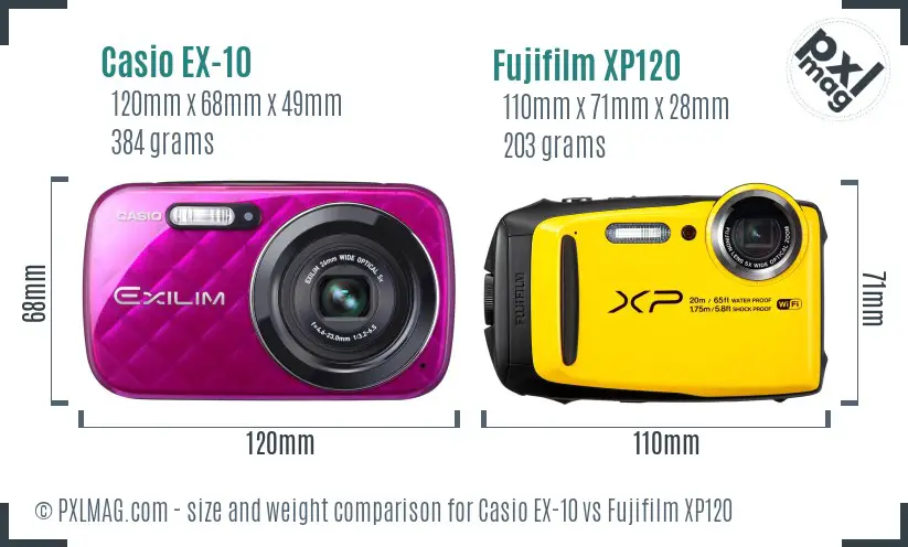 Casio EX-10 vs Fujifilm XP120 size comparison