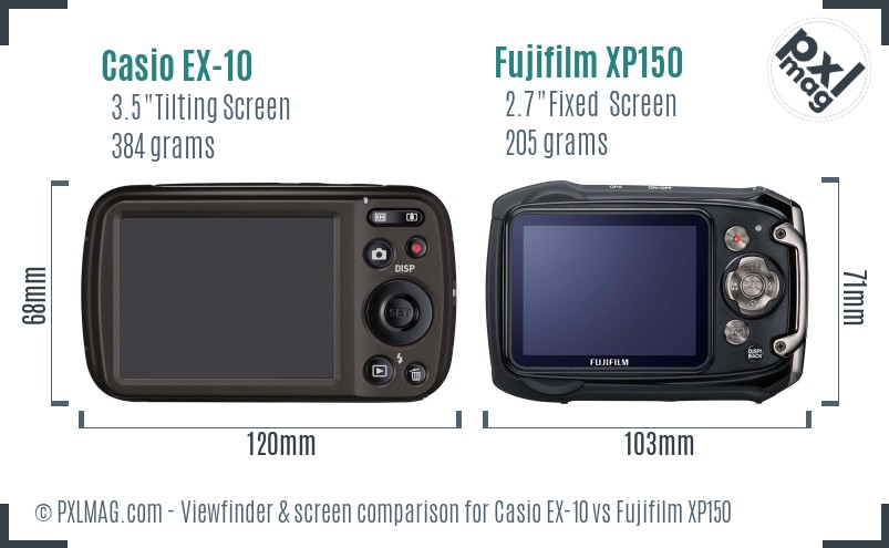 Casio EX-10 vs Fujifilm XP150 Screen and Viewfinder comparison