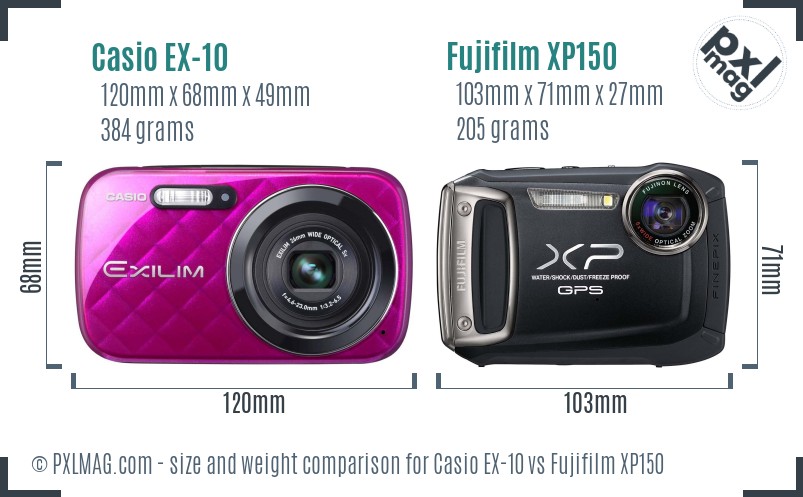 Casio EX-10 vs Fujifilm XP150 size comparison Casio EX-10 vs Fujifilm XP150 size comparison