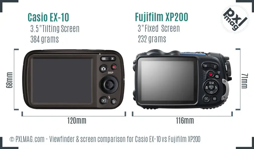 Casio EX-10 vs Fujifilm XP200 Screen and Viewfinder comparison