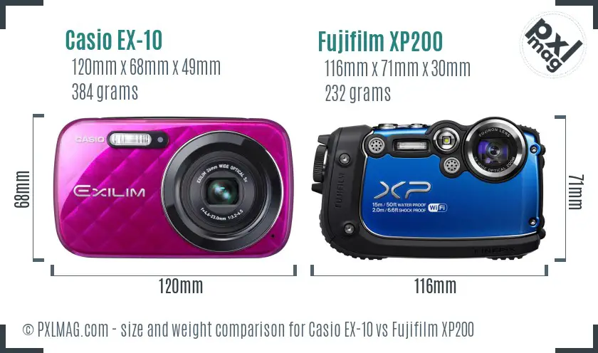 Casio EX-10 vs Fujifilm XP200 size comparison