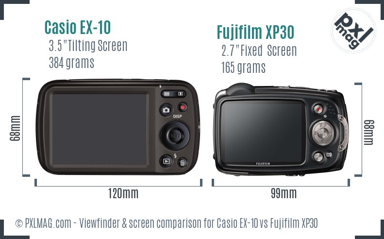 Casio EX-10 vs Fujifilm XP30 Screen and Viewfinder comparison