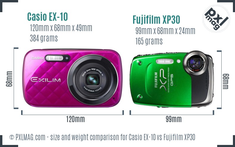 Casio EX-10 vs Fujifilm XP30 size comparison